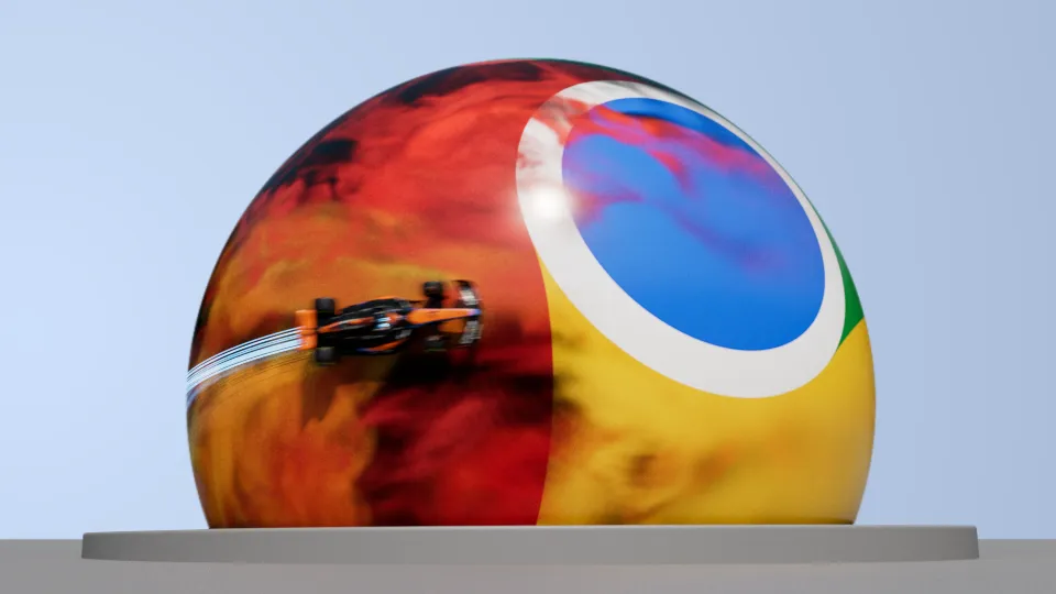 Endcard concept showing the chrome ball trailing smoke, version 1